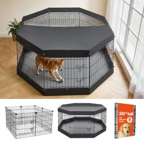 Dog Playpen 30 Inch 8 Panels Exercise Pen with Top Cover & Bottom Pad, Indoor Foldable Metal Pet Fence with Door
